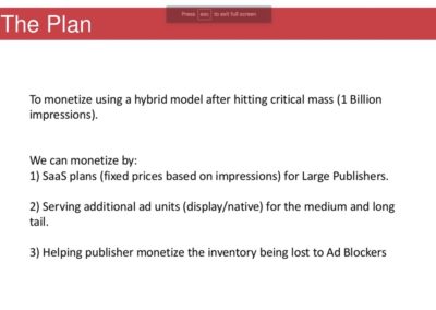 Business Model slide from the pitch deck of AdPushup